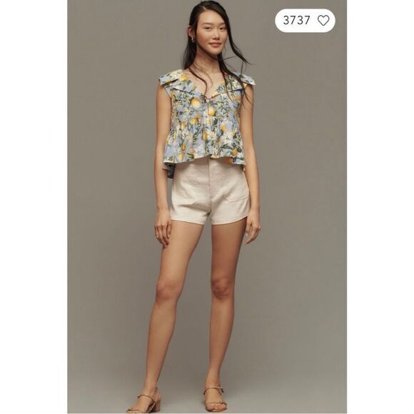 NEW Anthropologie Maeve Lemons Citrus Babydoll Collared Sleeveless Blouse Medium - Picture 1 of 5